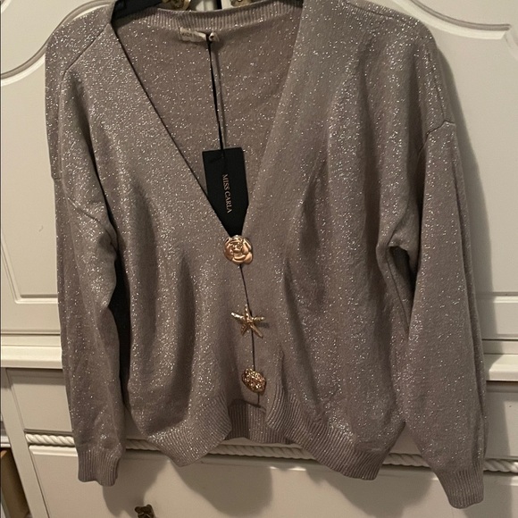 Chic Silver Cardigan with Decorative Buttons
